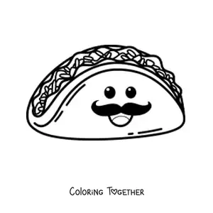 Coloring page of a cartoon mariachi taco