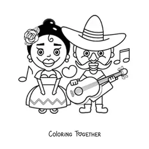 Coloring page of a Mexican couple in traditional outfits