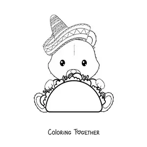Coloring page of a cartoon bear eating a taco