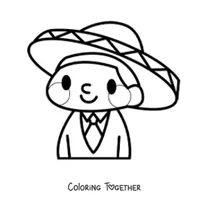 Coloring page of a cute kawaii cartoon mariachi