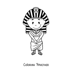 Coloring page of a cartoon Egyptian pharaoh