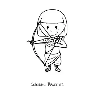Coloring page of a cartoon Egyptian man with a bow