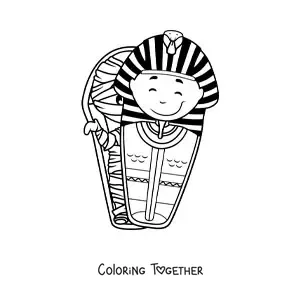 Coloring page of a cartoon Egyptian mummy