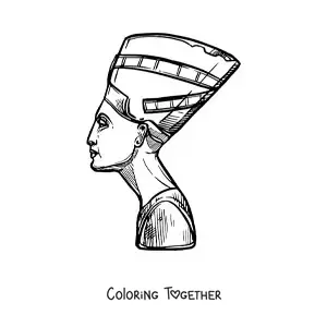 Coloring page of a sculpture of Nefertiti
