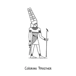 Coloring page of an Egyptian hieroglyph of the god Amun