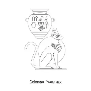 Coloring page of a sculpture and vessel of Egyptian art