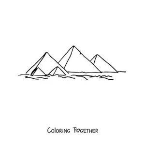 Coloring page of Egyptian pyramids in the desert