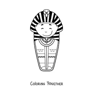 Coloring page of a cartoon Egyptian sarcophagus