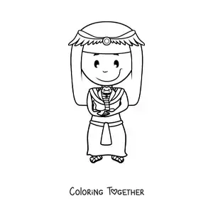 Coloring page of a cartoon Egyptian woman with a cobra