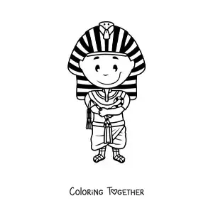 Coloring page of a cartoon Egyptian pharaoh Tutankhamun