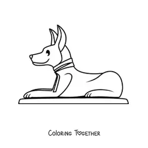 Coloring page of an Egyptian sculpture of a jackal