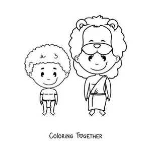 Coloring page of an African tribe boy and his father