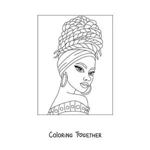Coloring page of an African woman with a headdress
