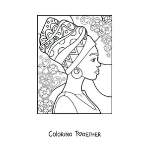 Coloring page of a cartoon African woman