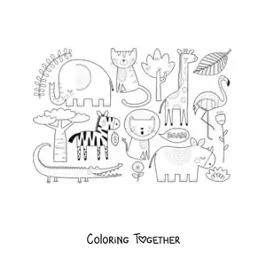 Coloring page of animals of the African savanna