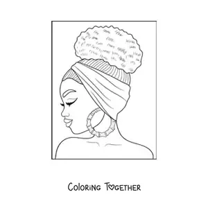 Coloring page of a beautiful African woman