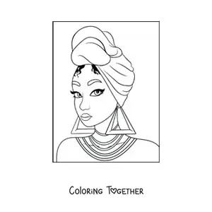 Coloring page of an African woman with a turban