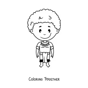 Coloring page of a cartoon African boy