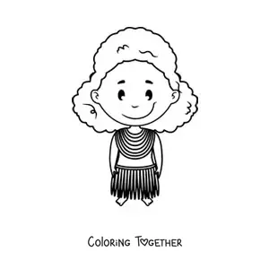 Coloring page of a cartoon African girl