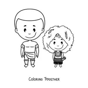 Coloring page of an African tribe girl and her father