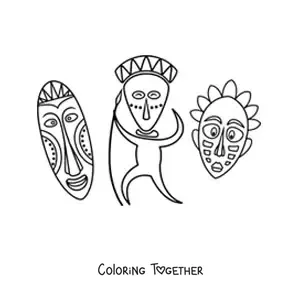 Coloring page of African masks