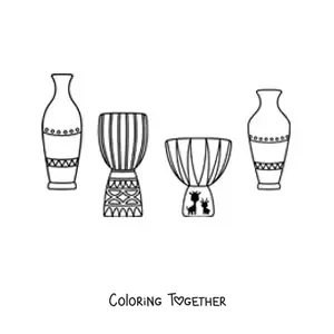Coloring page of African pots and drums