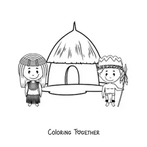 Coloring page of an African tribe hut