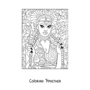 Coloring page of a beautiful African woman with braids