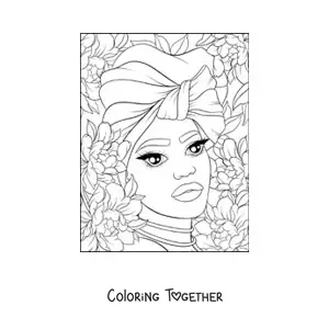 Coloring page of a beautiful African woman with a turban