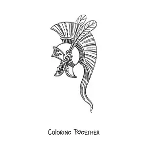 Coloring page of a realistic Roman helmet