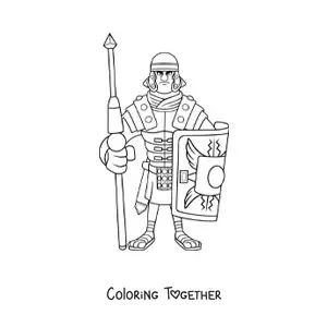 Coloring page of a cartoon Roman Empire soldier