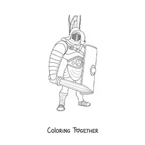 Coloring page of a realistic Roman Empire gladiator