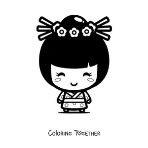 Coloring page of a kawaii Japanese girl