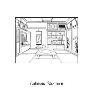 Coloring page of a Japanese house