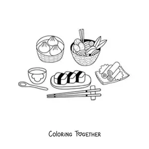 Coloring page of Japanese food