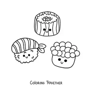 Coloring page of kawaii sushi