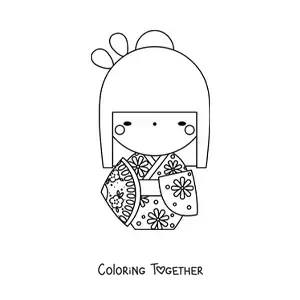 Coloring page of a Japanese girl in a traditional costume