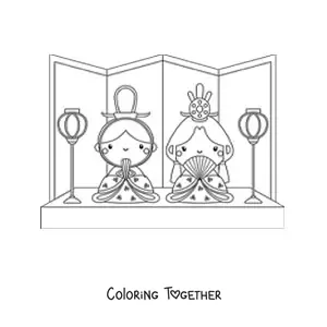 Coloring page of cartoon Japanese girls