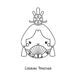 Coloring page of a cartoon Japanese doll