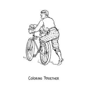 Coloring page of a man on a bicycle