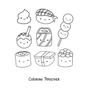 Coloring page of cartoon sushi