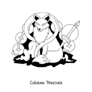 Coloring page of a cartoon kitsune