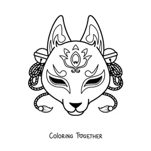 Coloring page of a kitsune mask