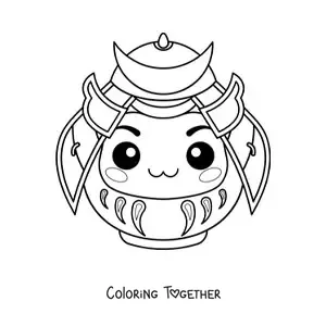 Coloring page of a kawaii samurai
