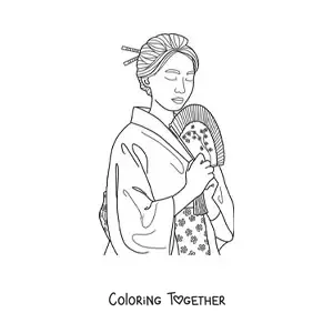 Coloring page of a Japanese woman