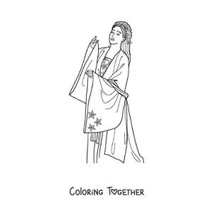 Coloring page of a Japanese woman in a kimono