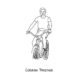 Coloring page of a man on a bicycle