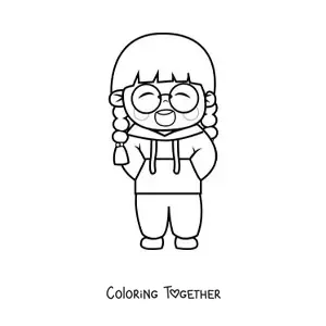 Coloring page of a kawaii Japanese girl