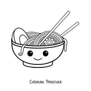 Coloring page of cartoon kawaii ramen