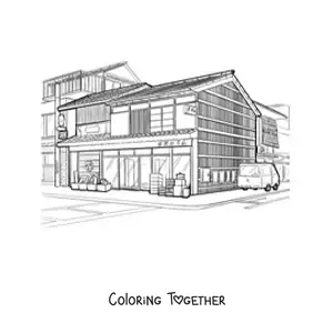 Coloring page of Japanese architecture
